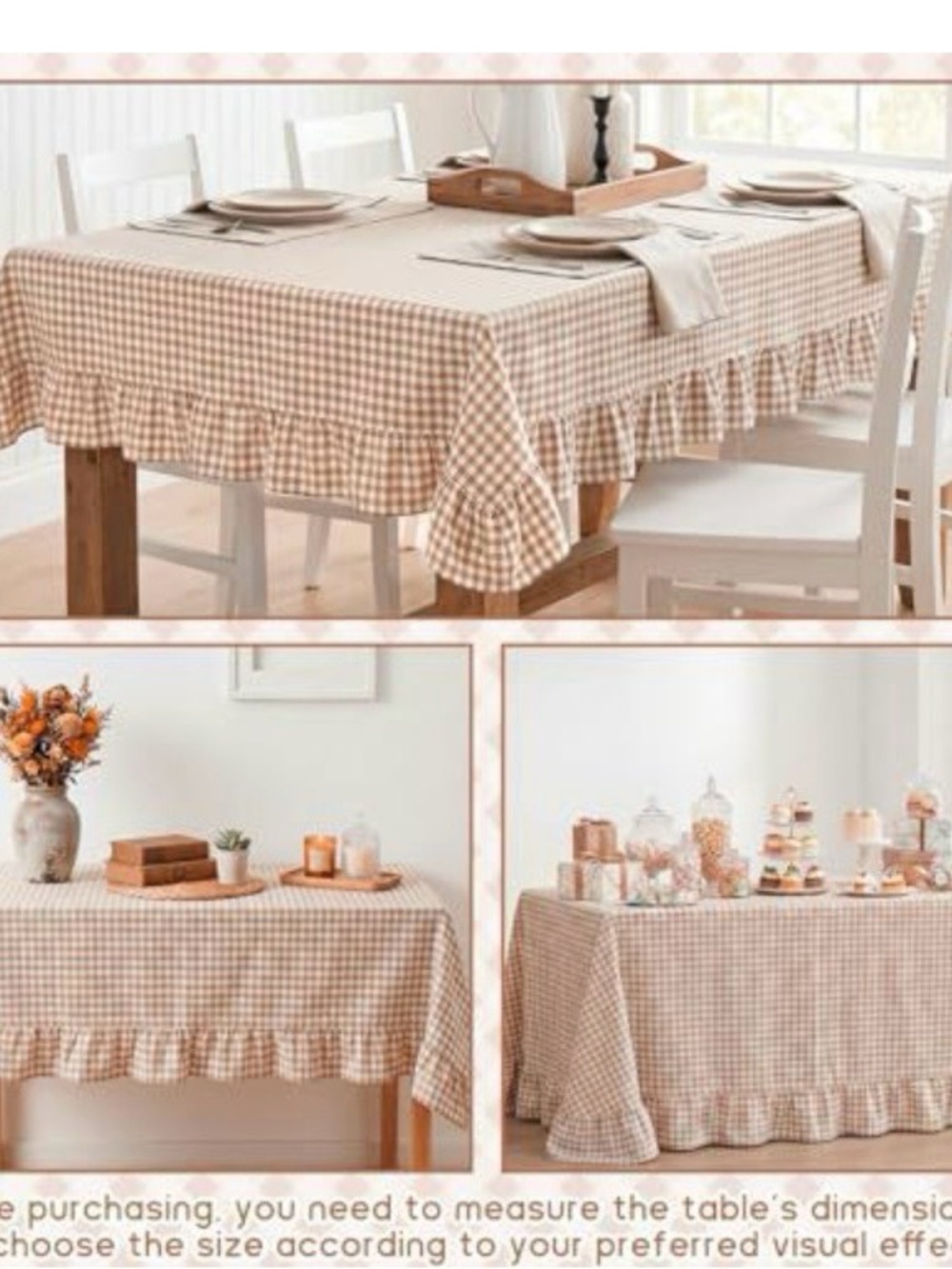 Classic Brown Gingham Tablecloth with Ruffle Edge - Picture 2 of 2